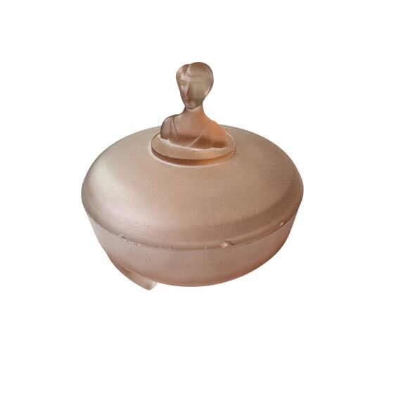 Vintage Frosted Pink Satin Glass Trinket Candy Vanity Dish Powder Box - Picture 1 of 12